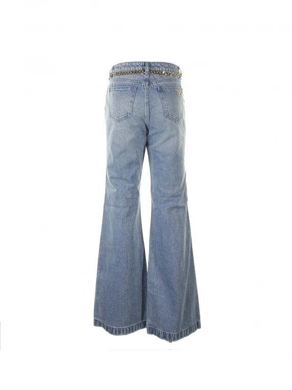 Flared jeans with logo chain