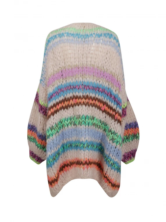 Cardigan lungo lavorato a mano multicolor a strisce