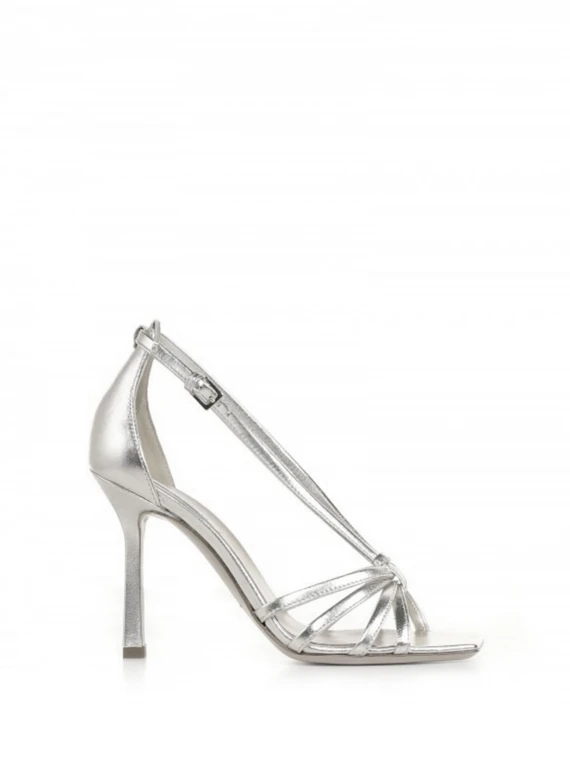 Silver laminated nappa leather sandal