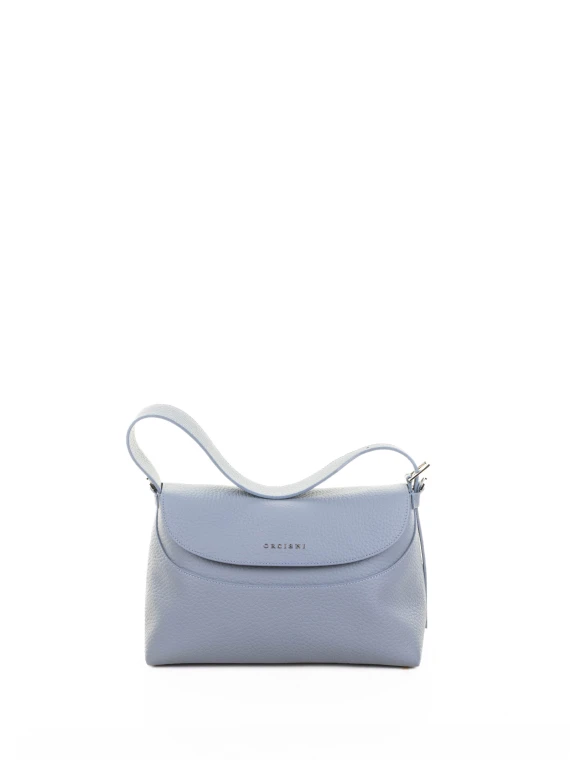 Borsa a spalla Nana Soft in pelle martellata con tracolla celeste