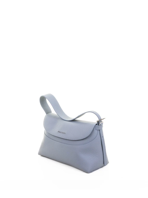 Nana Soft Shoulder Bag in Hammered Leather with Light Blue Shoulder Strap