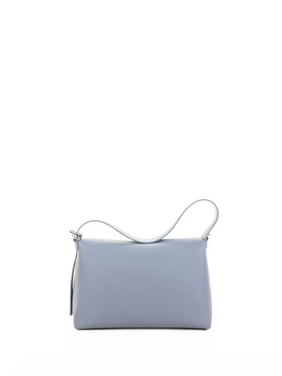 Nana Soft Shoulder Bag in Hammered Leather with Light Blue Shoulder Strap