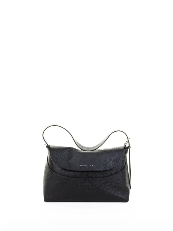 Borsa a spalla Nana Soft in pelle martellata con tracolla nero