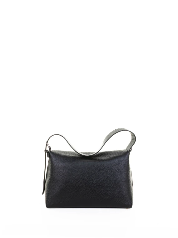 Nana Soft Shoulder Bag in Hammered Leather with Shoulder Strap Black
