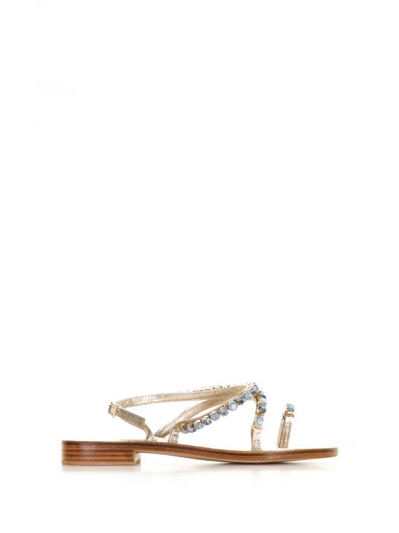 Sandal with stones and rhinestones