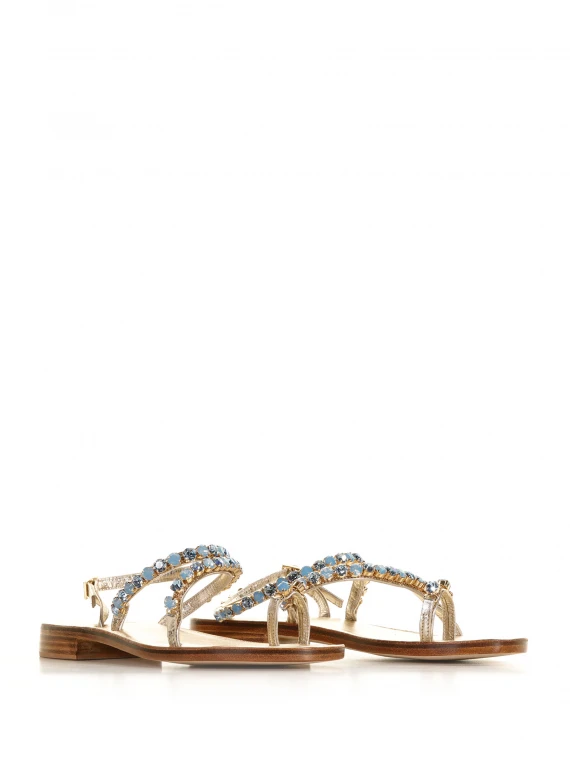 Sandal with stones and rhinestones