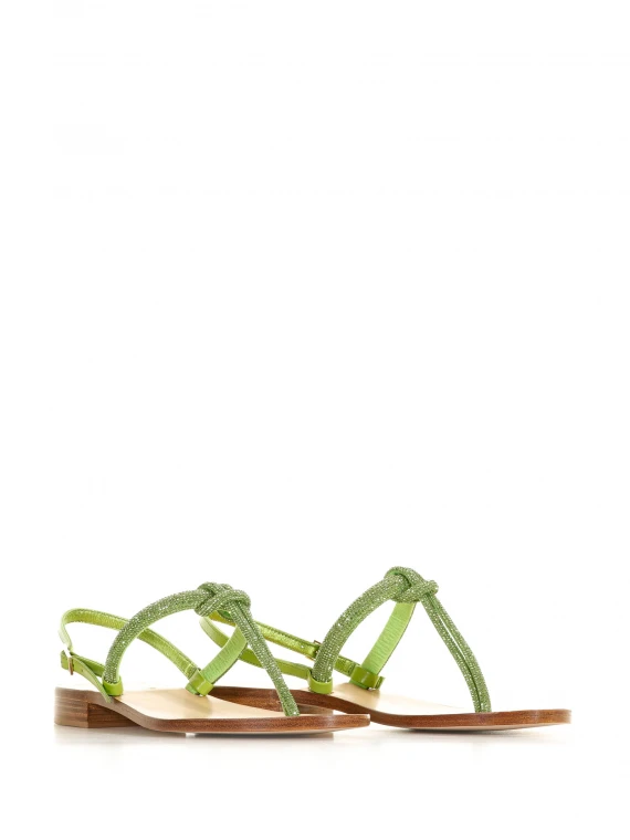 Flip-flop sandal with green rhinestones