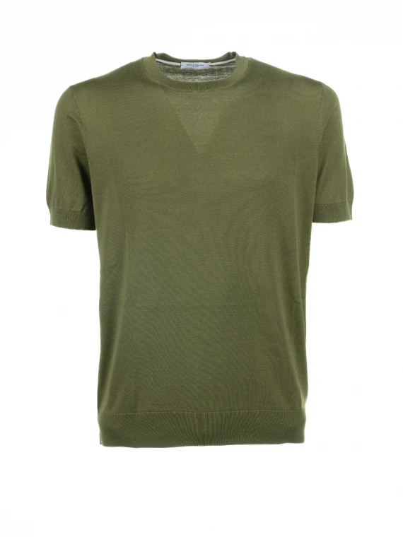 T-shirt verde in cotone e seta