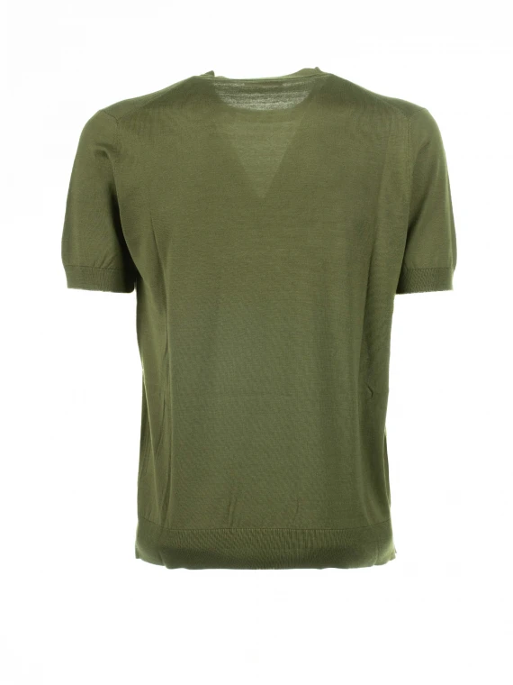 T-shirt verde in cotone e seta