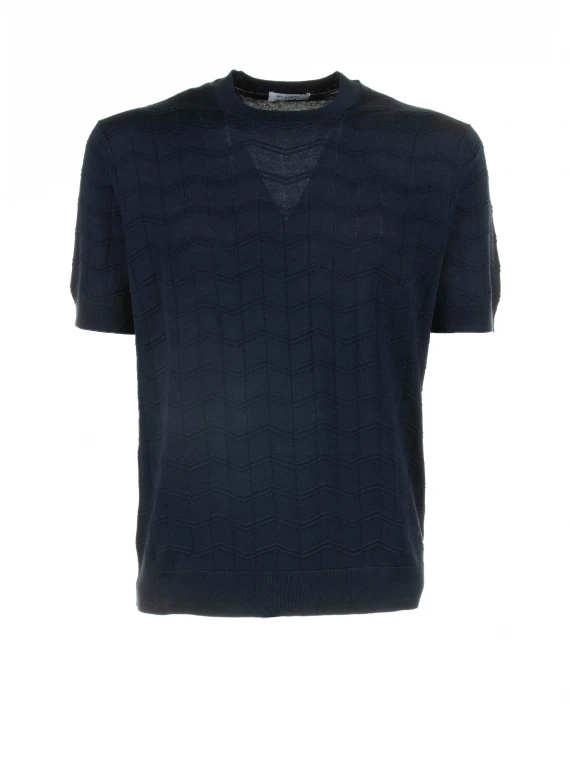 T-shirt blu in cotone e seta