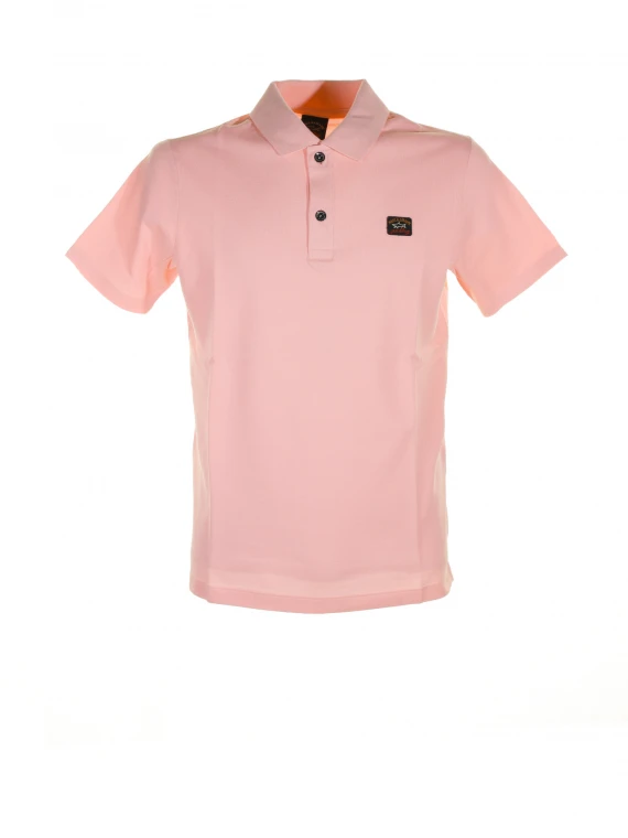 Pink short-sleeved polo shirt with logo