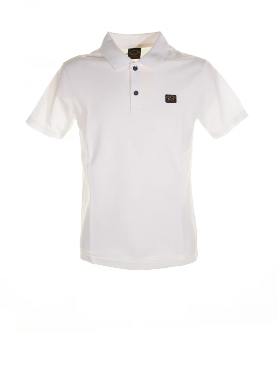 White short-sleeved polo shirt with logo