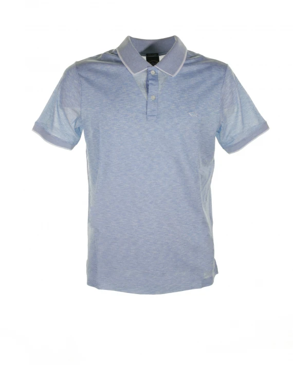 Light blue short-sleeved polo shirt in cotton