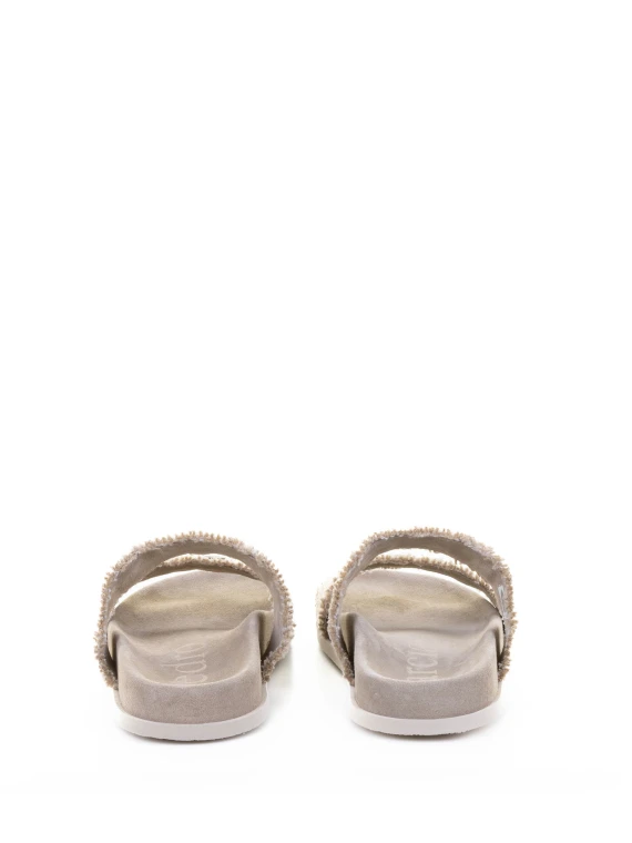 Linen and suede slipper with rhinestones