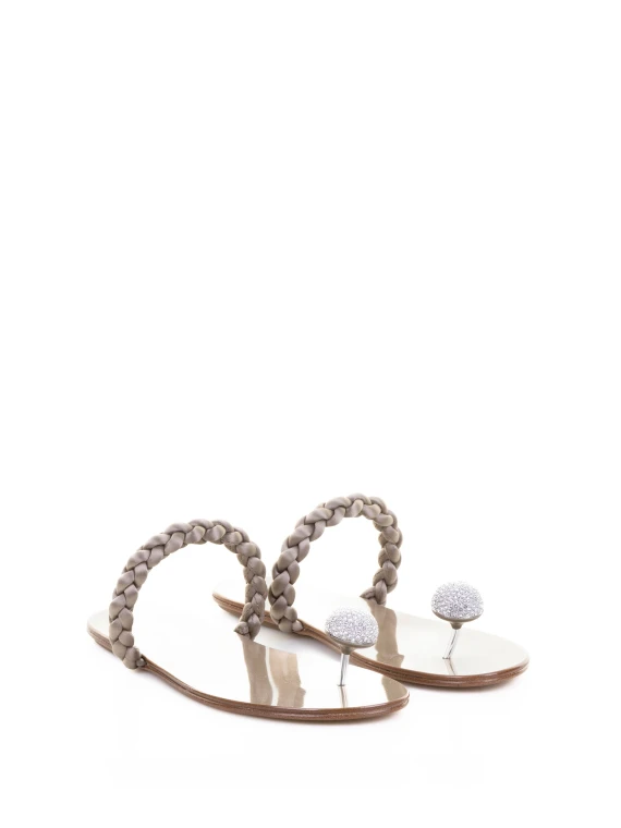 Silver Leather Flip Flops