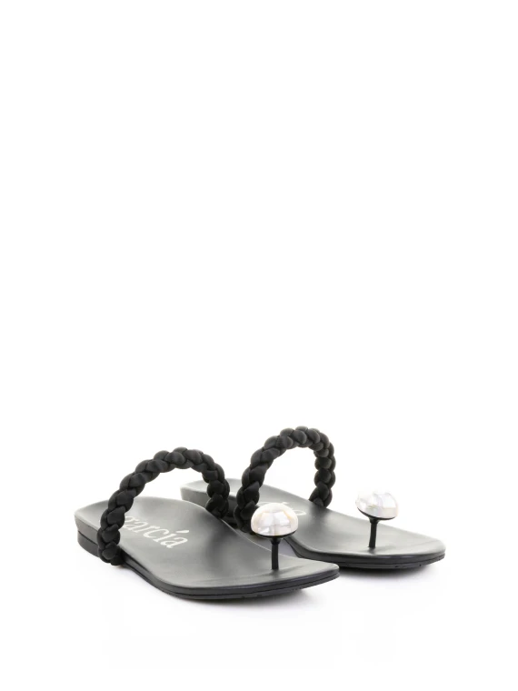 Black nappa flip flops
