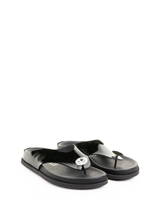 Black Leather Flip Flops