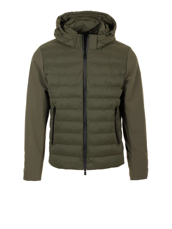 Green Quilted Jacket with Zip and Hood