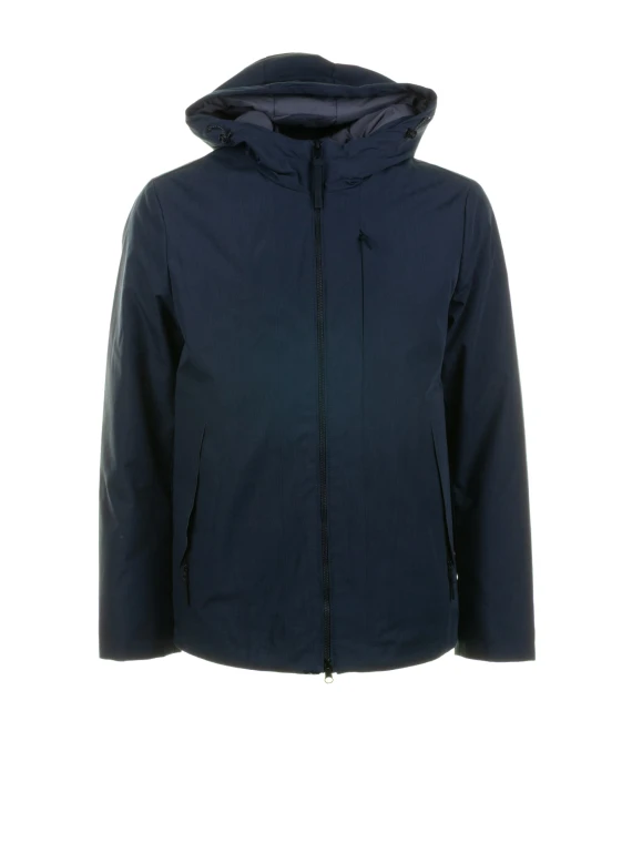 Giubbino blu navy con zip e cappuccio