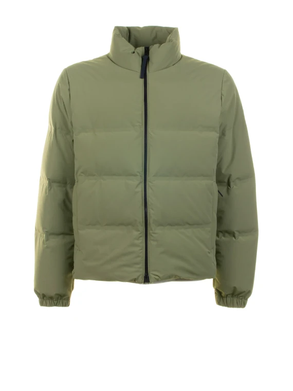 Piumino corto verde con zip e colletto