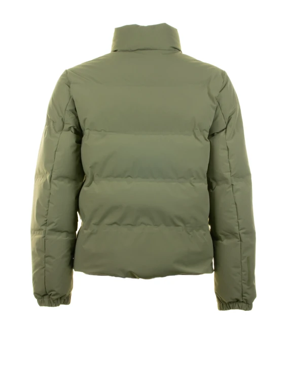 Piumino corto verde con zip e colletto