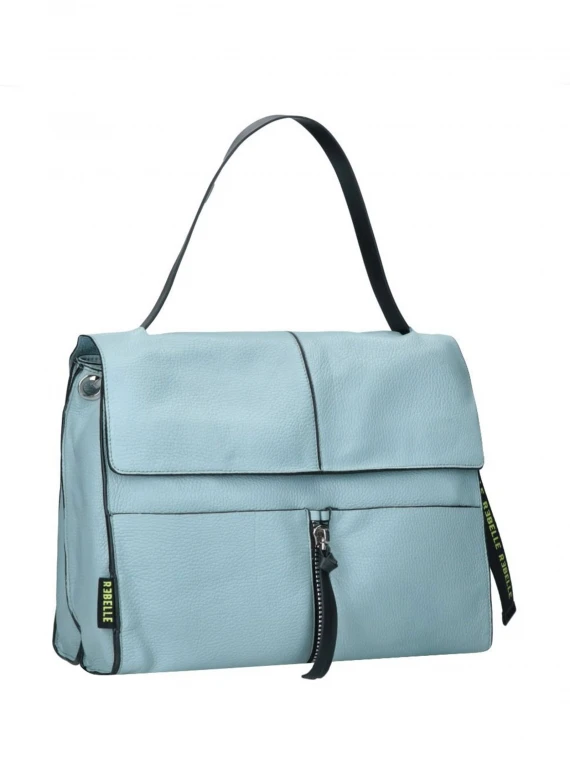 Borsa a spalla Clio Satchel azzurra in pelle