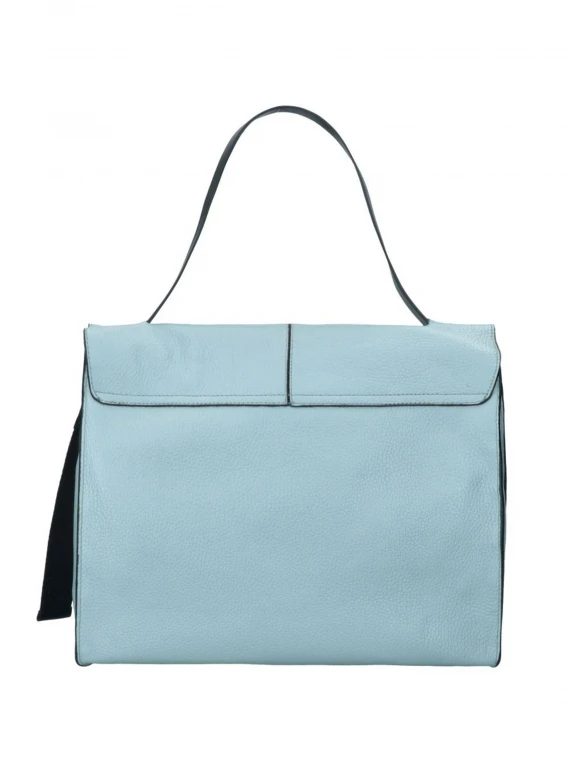 Borsa a spalla Clio Satchel azzurra in pelle