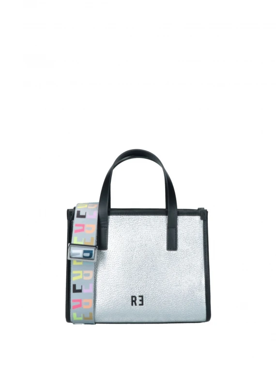 Minibag Virtus argento laminato con tracolla