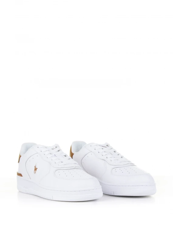 Sneaker in pelle bianco marrone con logo