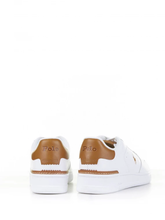 White brown leather sneaker with logo