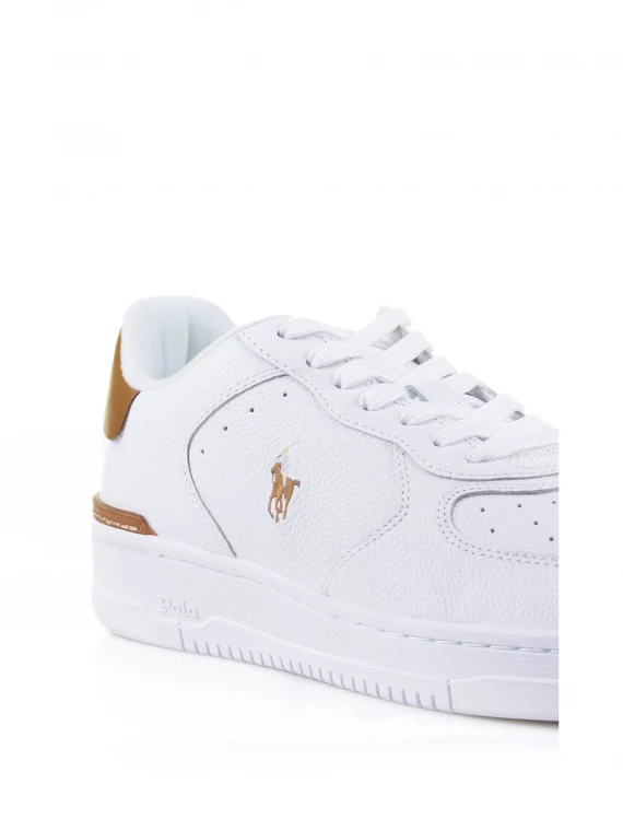 White brown leather sneaker with logo