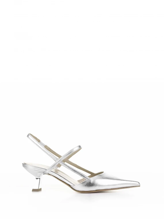 Chanel slingback in silver luxor with strap