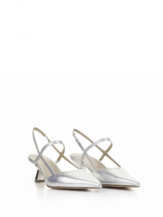 Chanel slingback in silver luxor with strap