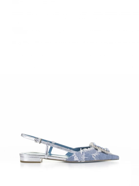 Chanel slingback in jeans denim con accessorio strass