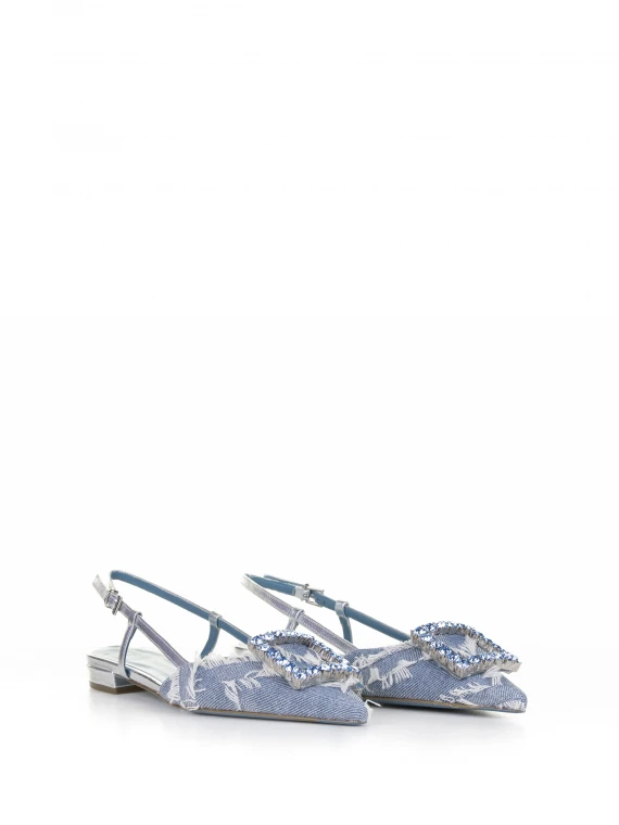 Chanel slingback in jeans denim con accessorio strass