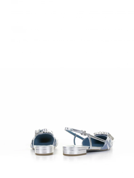 Chanel slingback in jeans denim con accessorio strass