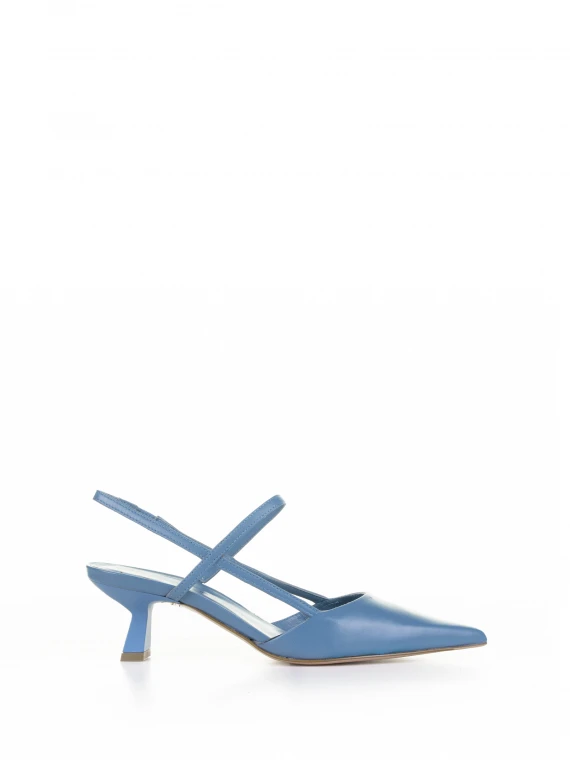 Chanel slingback in nappa azzurro con cinturino