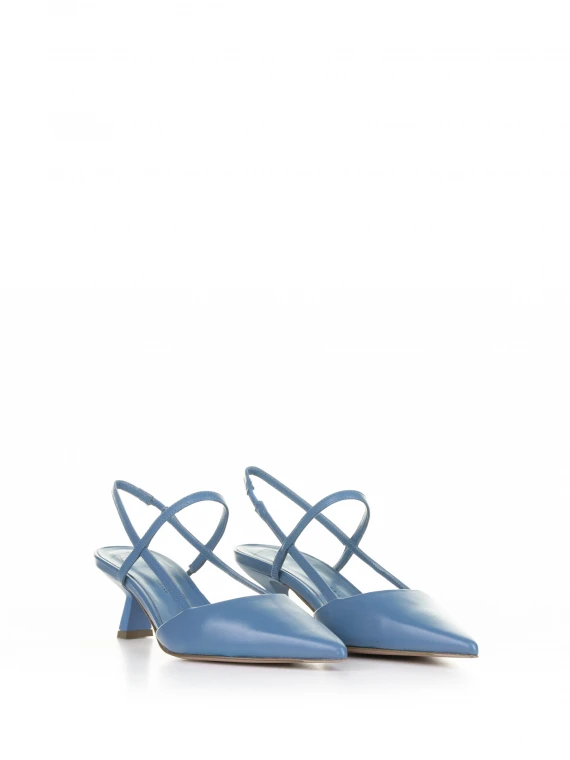 Chanel slingback in nappa azzurro con cinturino