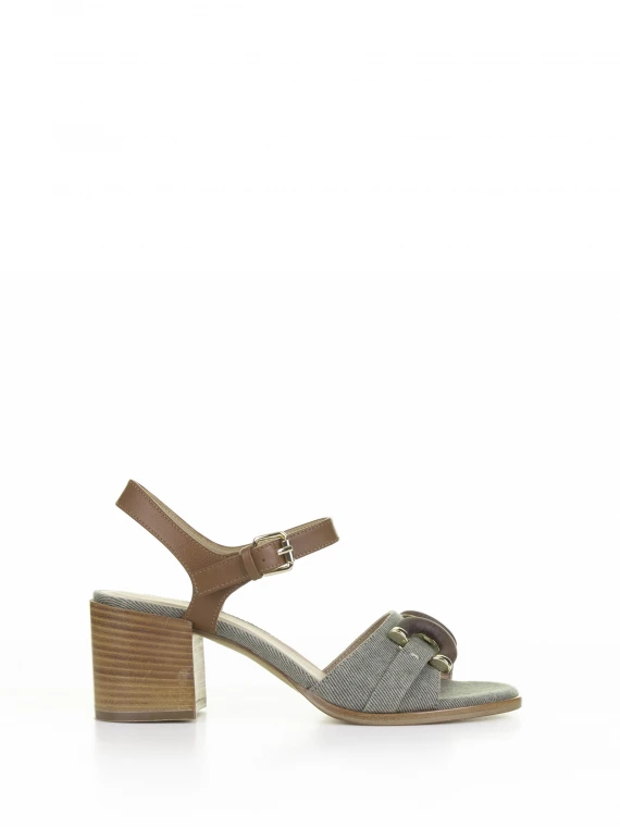 Khaki denim sandal with strap