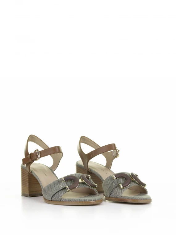 Khaki denim sandal with strap