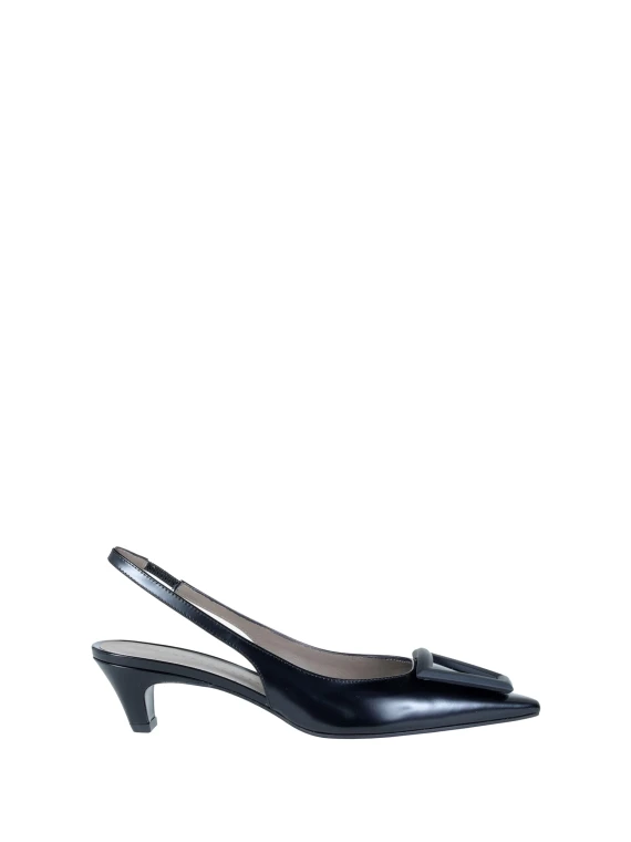 Black Leather Buckle Slingback Pump