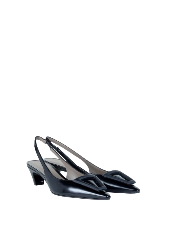 Black Leather Buckle Slingback Pump