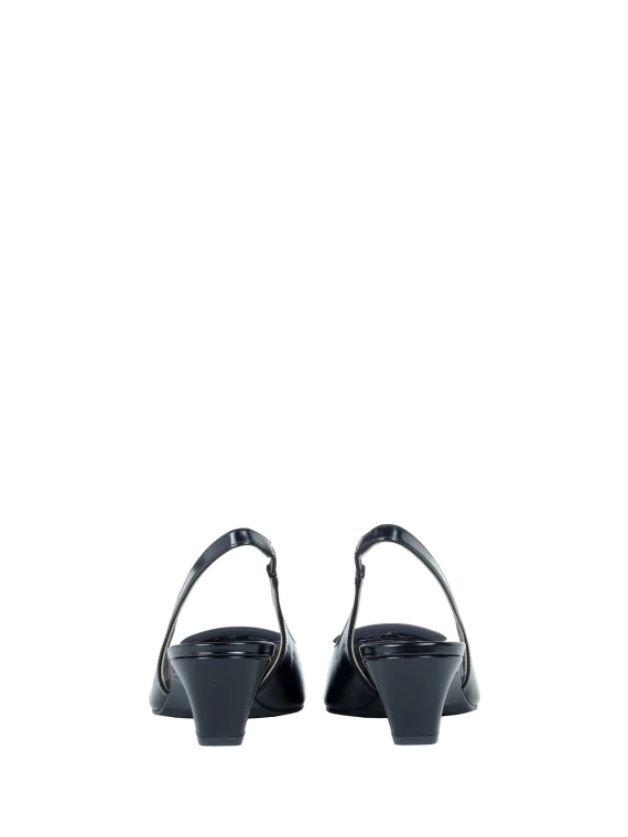 Black Leather Buckle Slingback Pump