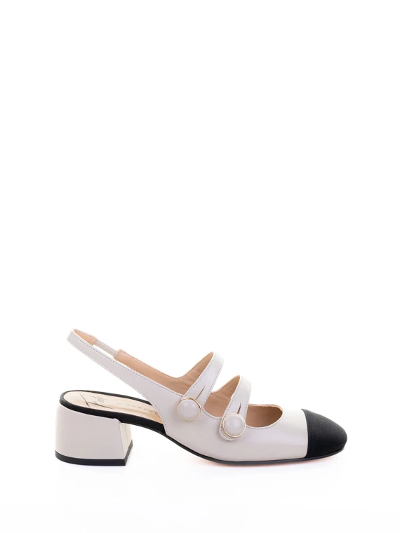 Décolleté slingback in nappa laminata off white doppio cinturino