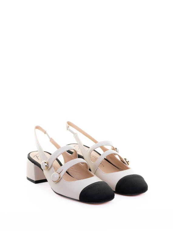 Décolleté slingback in nappa laminata off white doppio cinturino