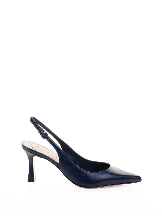 Décolleté slingback in nappa a punta blu navy