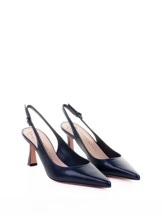 Décolleté slingback in nappa a punta blu navy