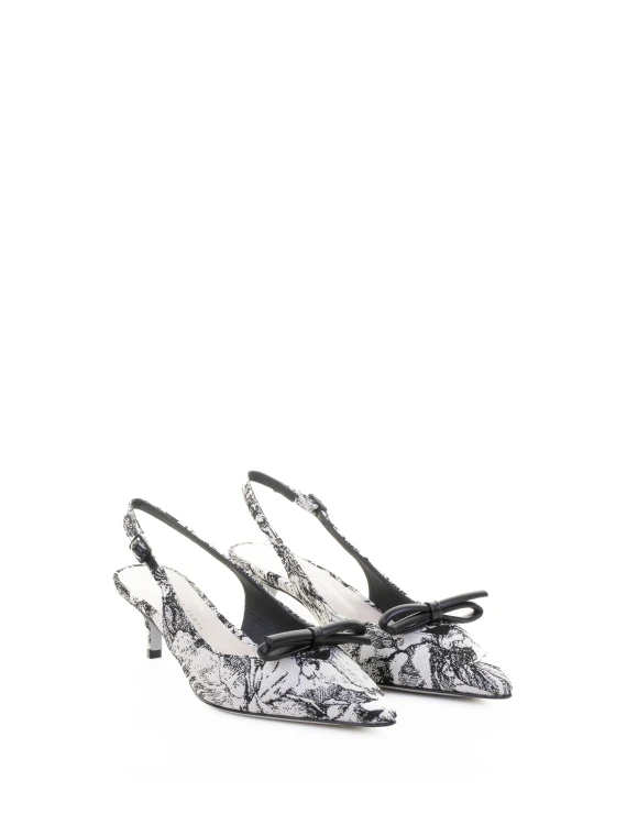 Pointed-toe slingback pumps in jacquard fabric
