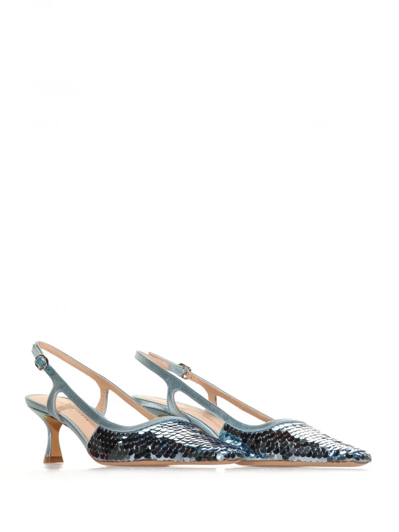 Slingback in raso di seta con paillettes