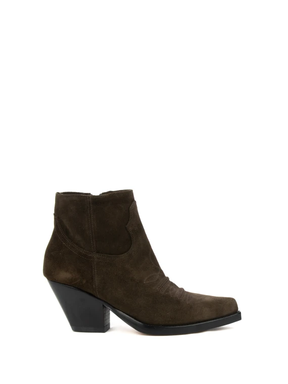 Brown Suede Texan Ankle Boot with Zip